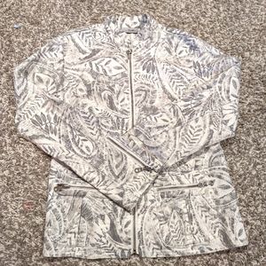 Chicos Jacket Womens 0 Platinum Metallic Full Zip Coat Long Sleeve Leaf XS-Small